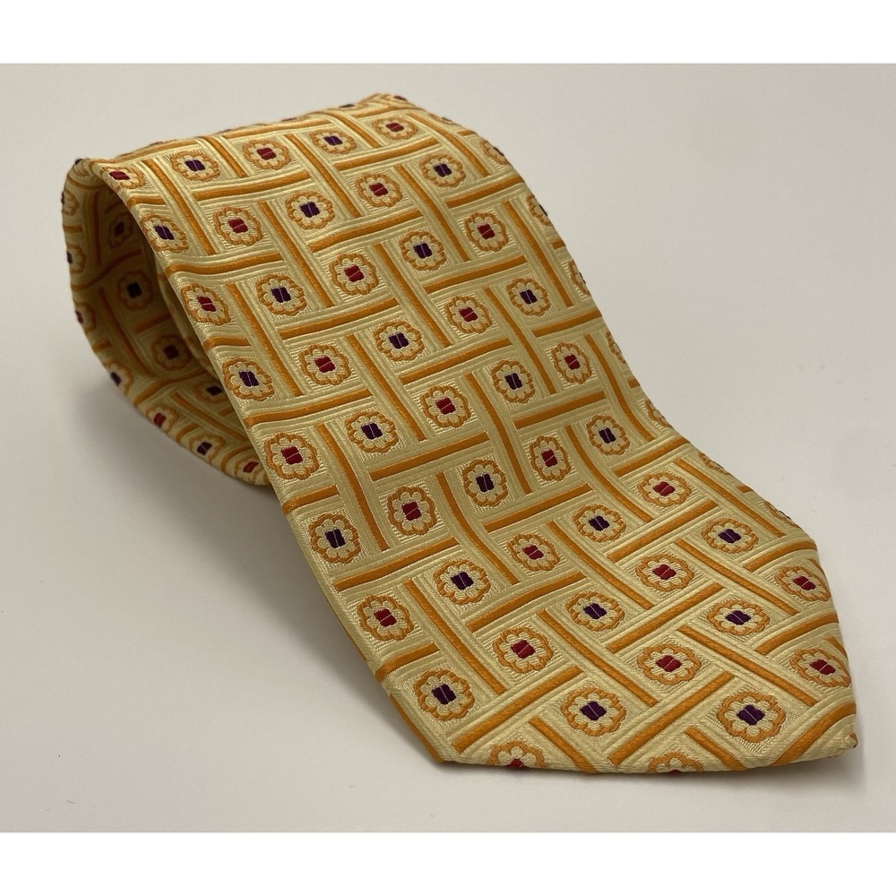 Trussardi‎ Men's 100% Silk Italy Patterned Necktie Gold